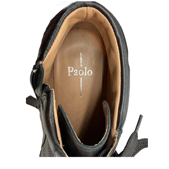 LINEA PAOLO BOOTIES 8.5 M Black Hidden Wedge Sneaker Zip Lace Up Street Style - Picture 3 of 15